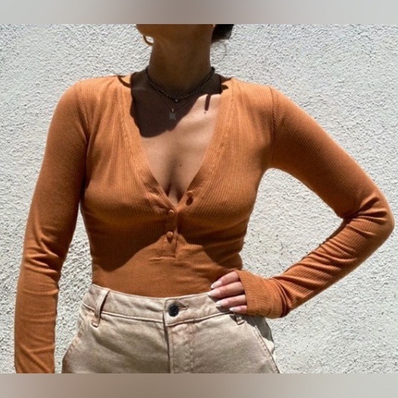 AFRM Arbor ribbed henley top - size 1x - nwt in the color caramel - Picture 1 of 11